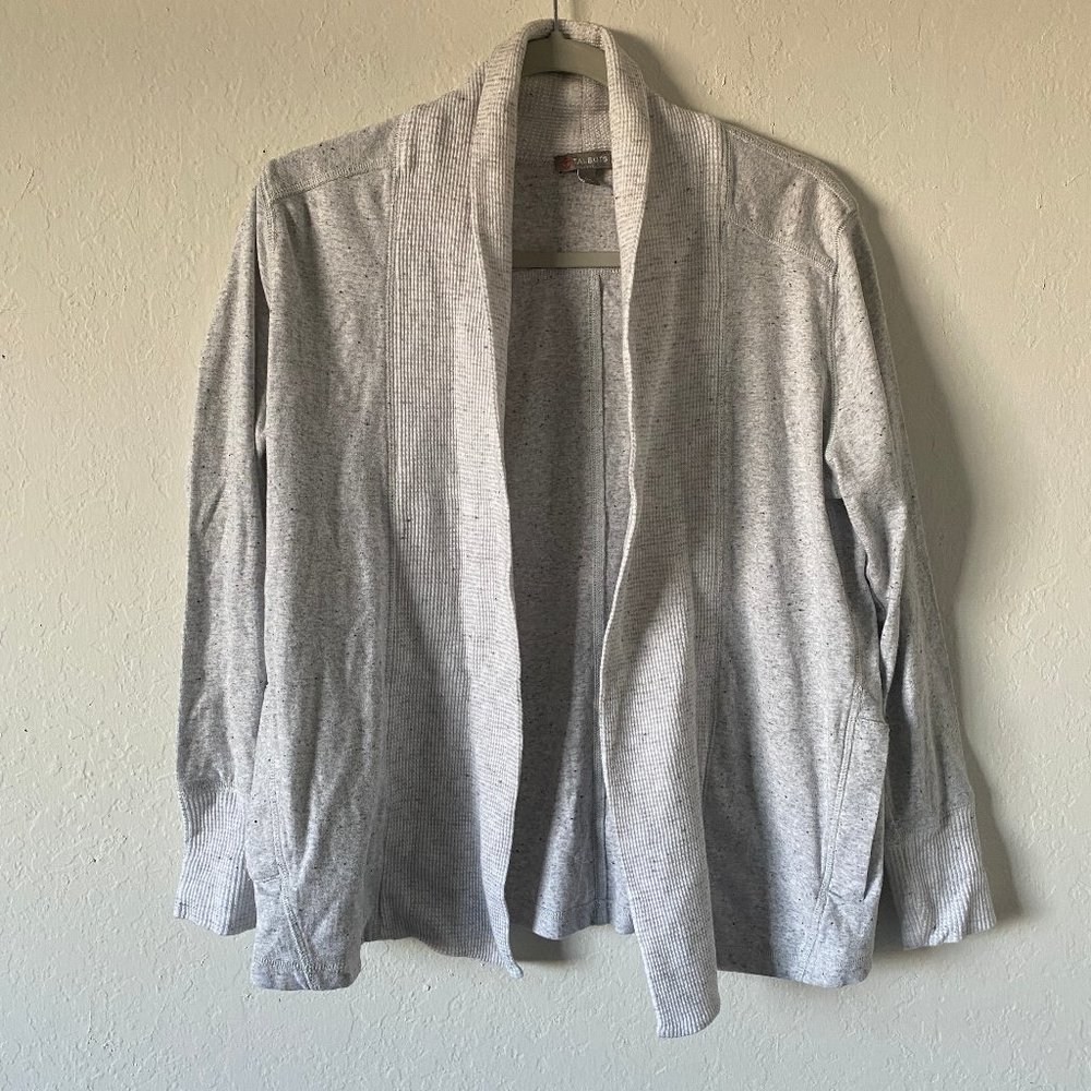 Talbots Womens Cardigan Speckled White Size SP Petite Waffle Knit Minimalist